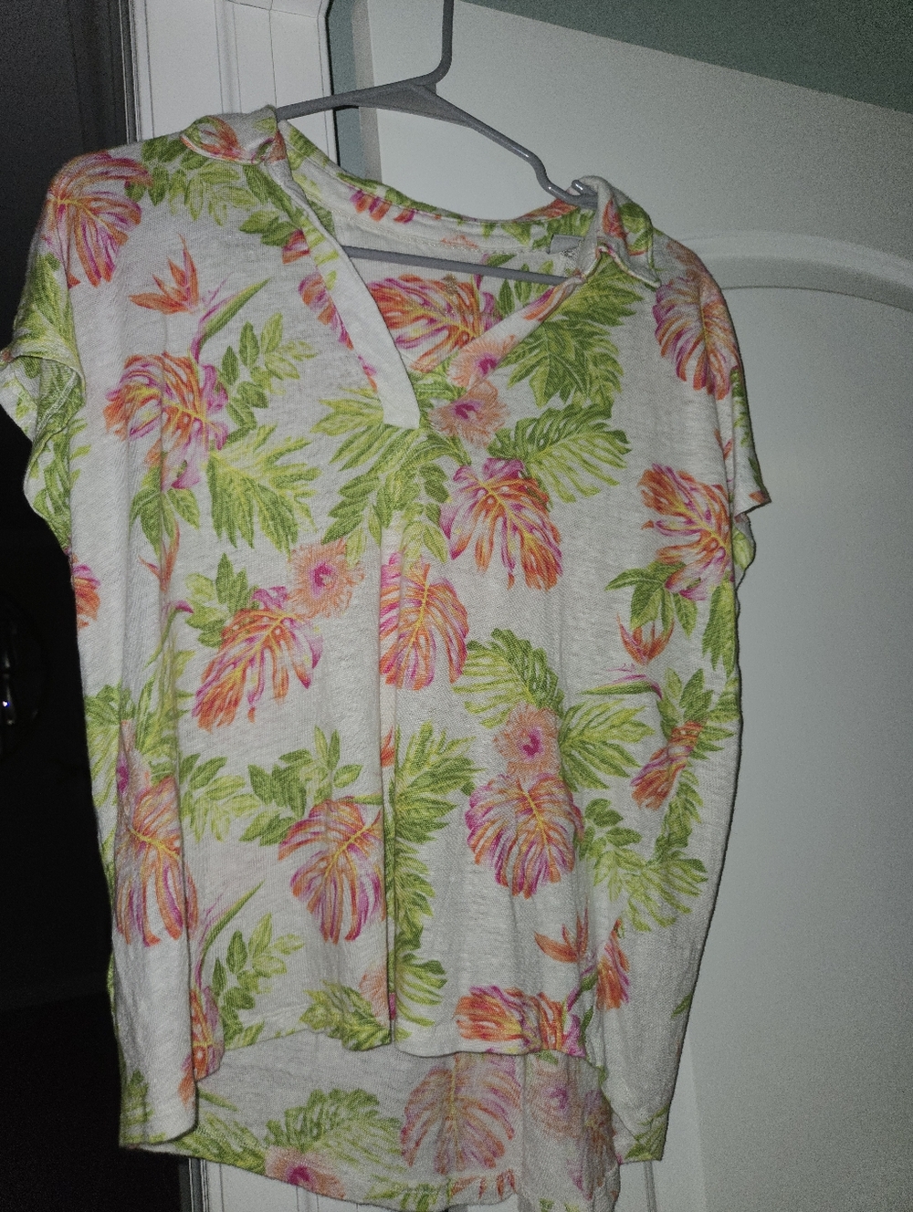 Tommy Bahama Pink & Green Tropical Floral Short Sleeve Blouse